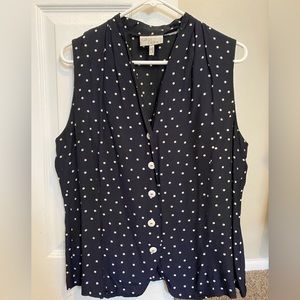Vintage Navy Polka Dot Sleeveless Blouse